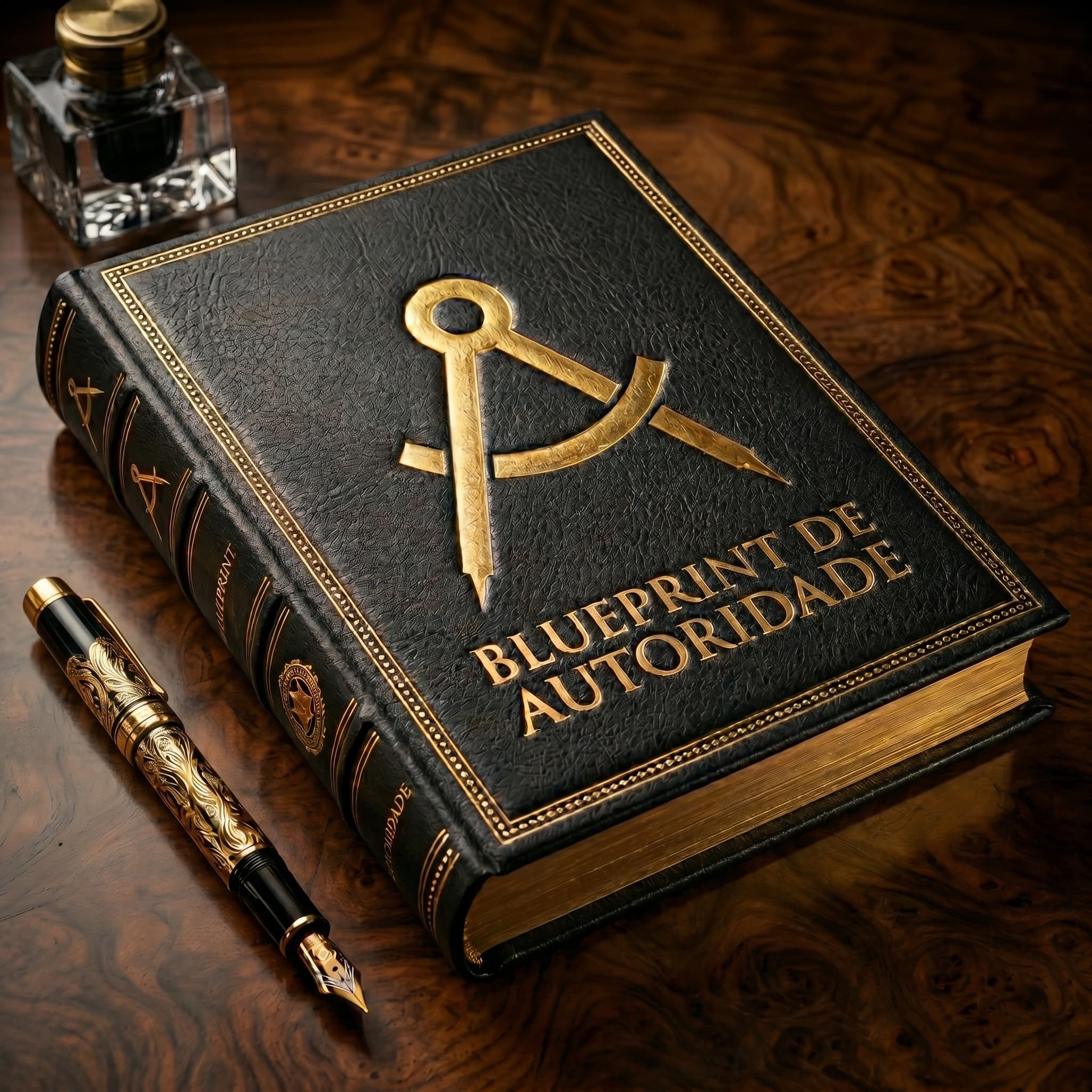 O Blueprint de Autoridade — dossiê estratégico de 40+ páginas, com o emblema do compasso do Arquiteto