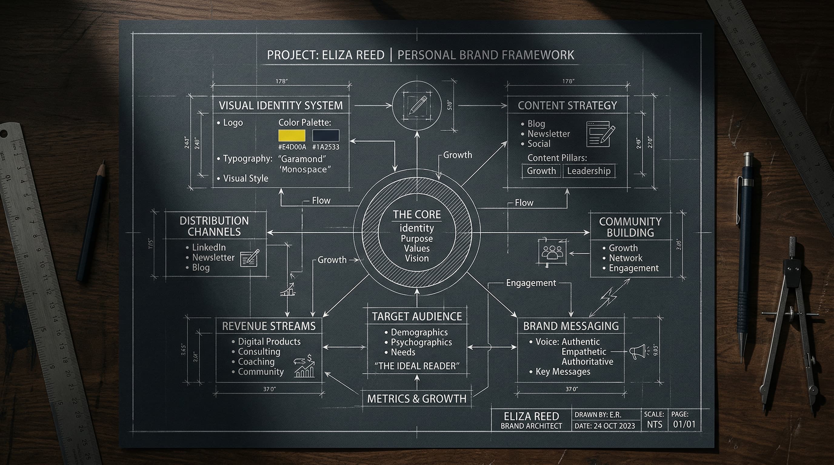Exemplo de framework de marca pessoal construído na jornada
